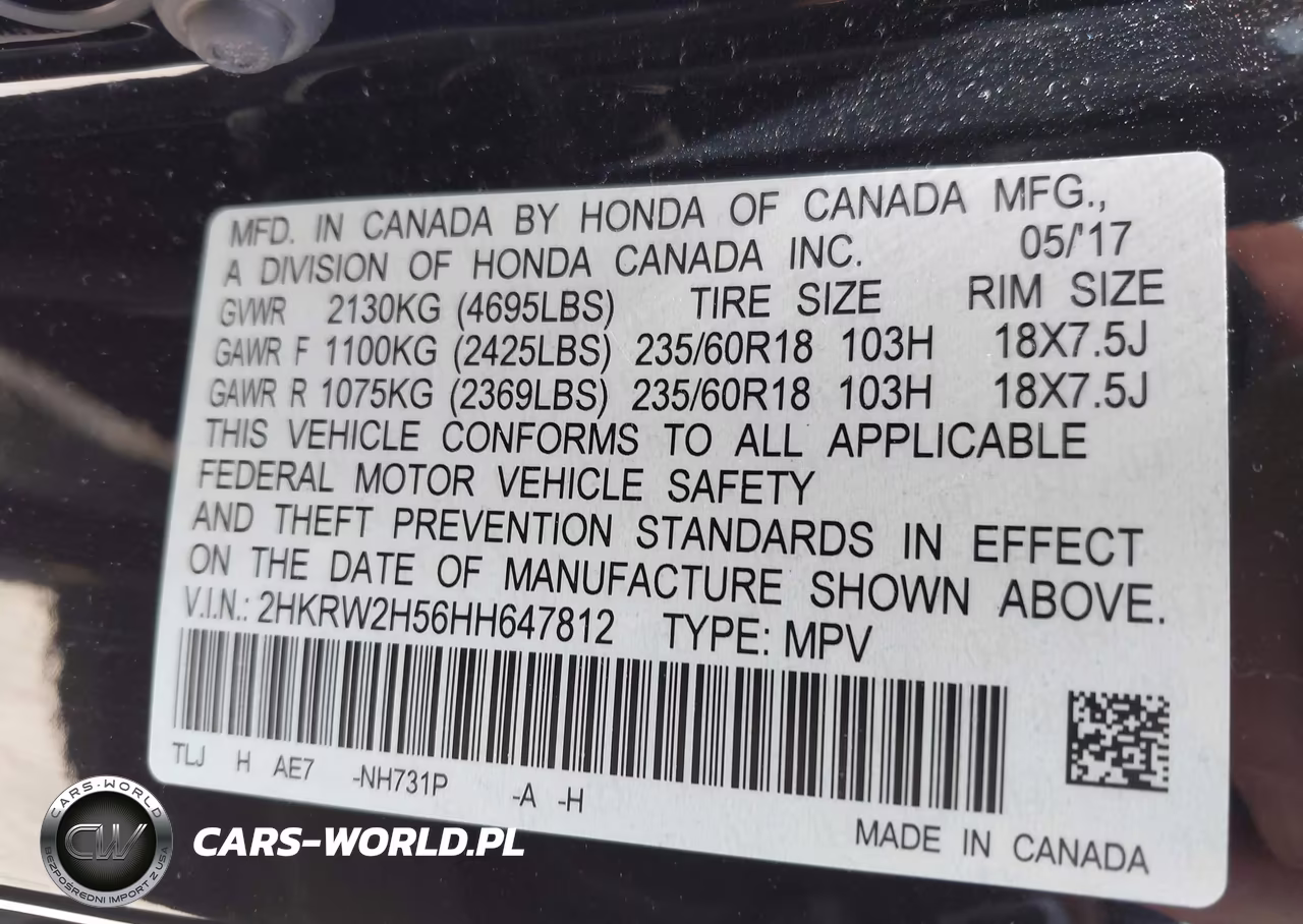 2017 Honda Cr-V Ex VIN:2HKRW2H56HH647812 - 9