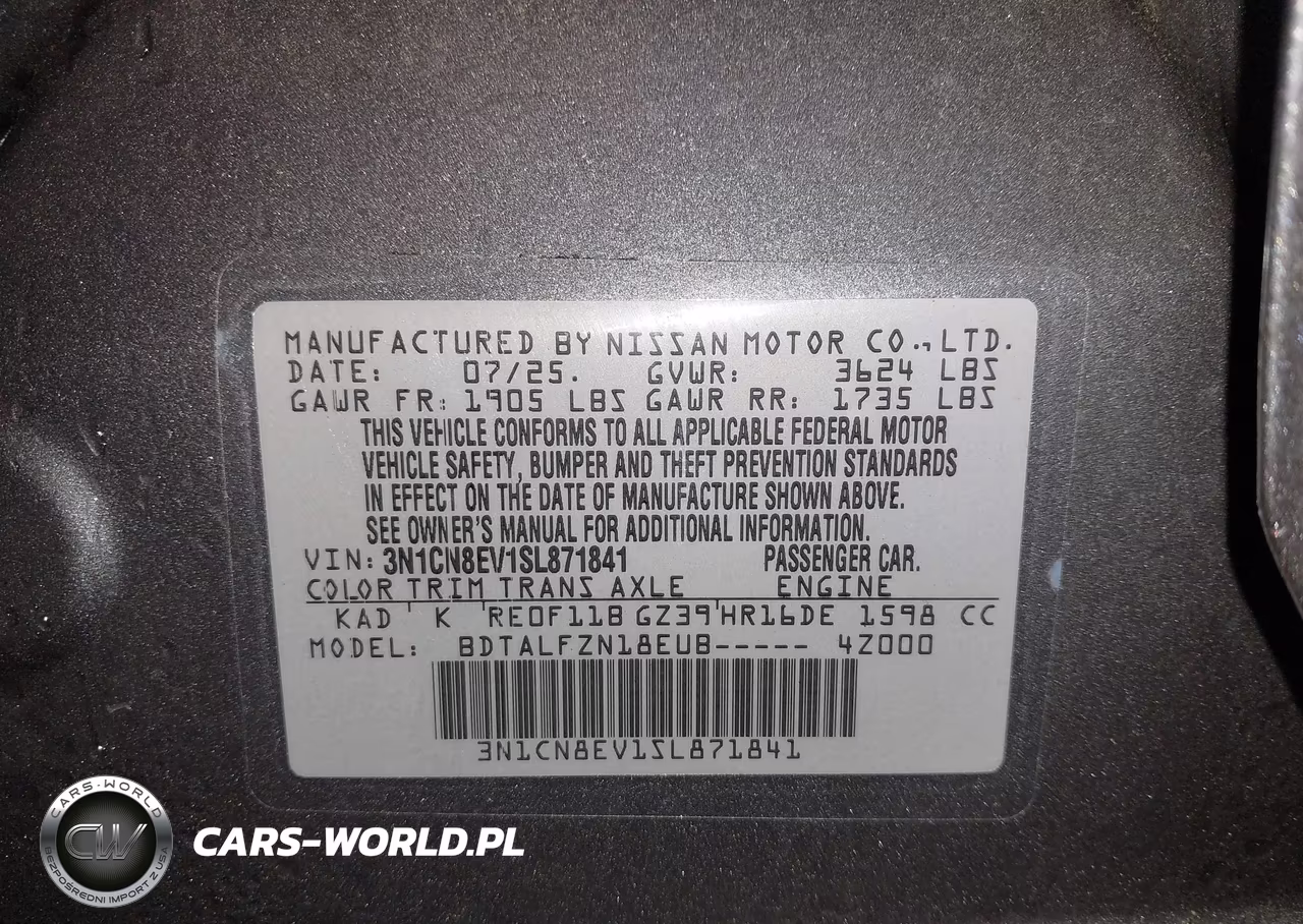 2025 Nissan Versa 1.6 Sv VIN:3N1CN8EV1SL871841 - 9