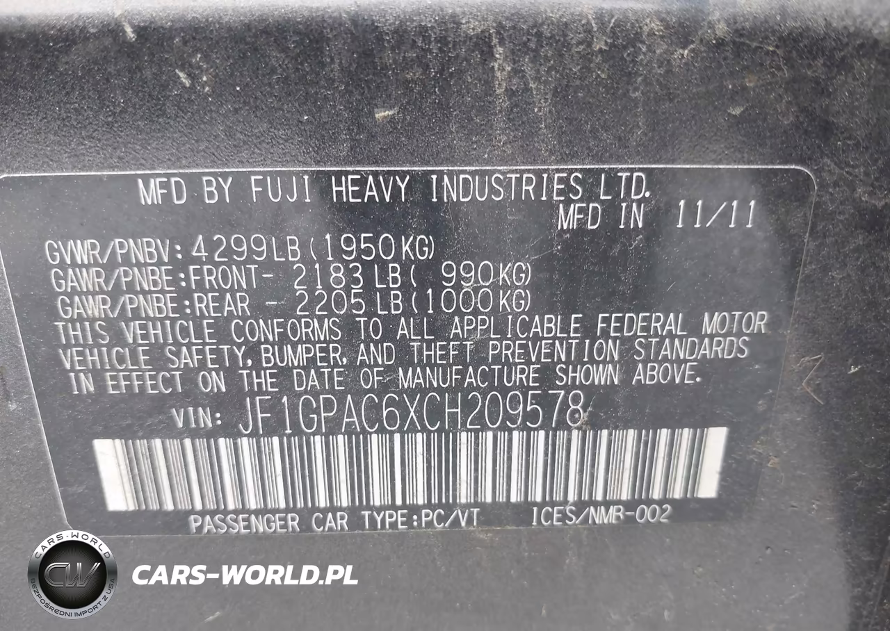 2012 Subaru Impreza 2.0I Premium VIN:JF1GPAC6XCH209578 - 9