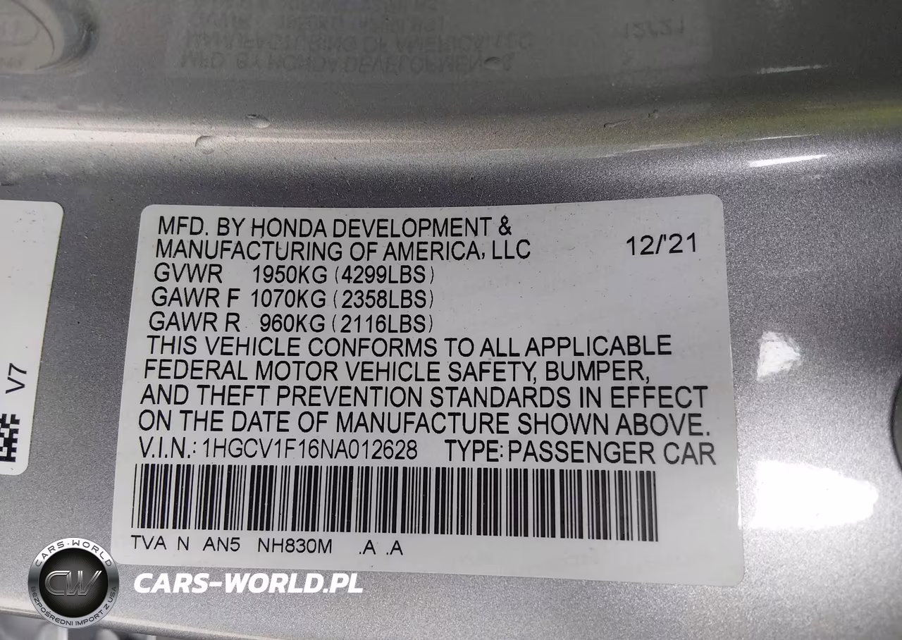 2022 Honda Accord Lx VIN:1HGCV1F16NA012628 - 9