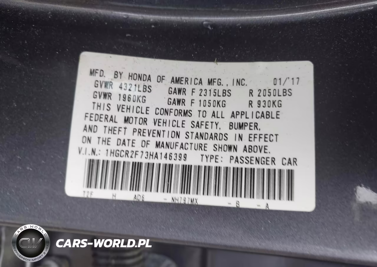 2017 Honda Accord Ex VIN:1HGCR2F73HA146399 - 9
