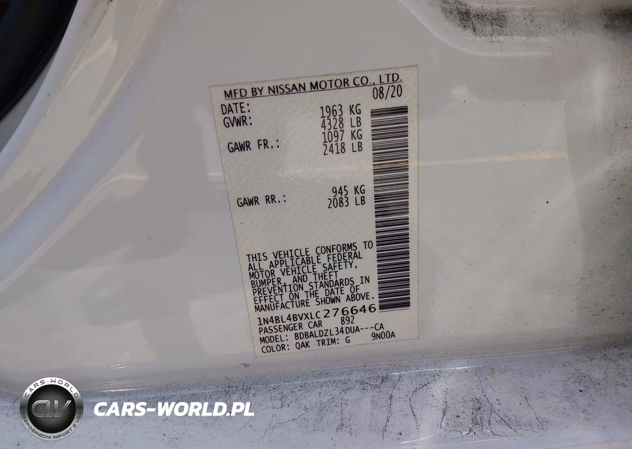 2020 Nissan Altima S Fwd VIN:1N4BL4BVXLC276646 - 9