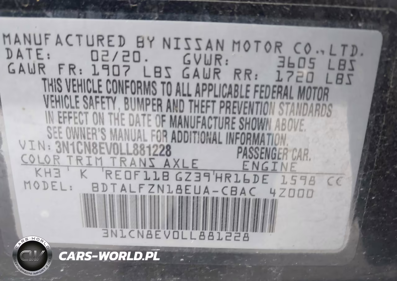 2020 Nissan Versa Sv Xtronic Cvt VIN:3N1CN8EV0LL881228 - 9