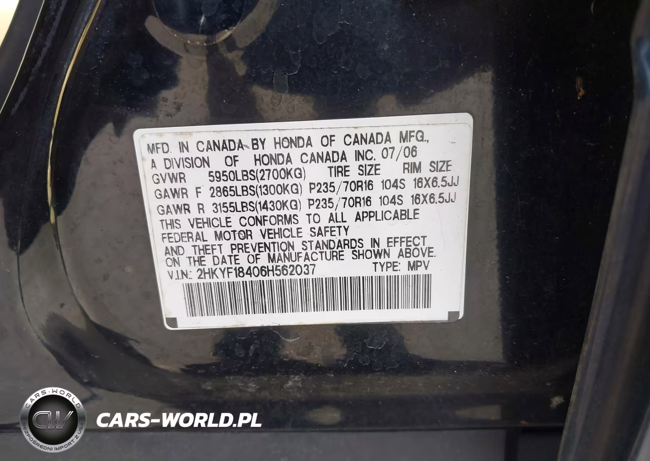 2006 Honda Pilot Ex VIN:2HKYF18406H562037 - 9