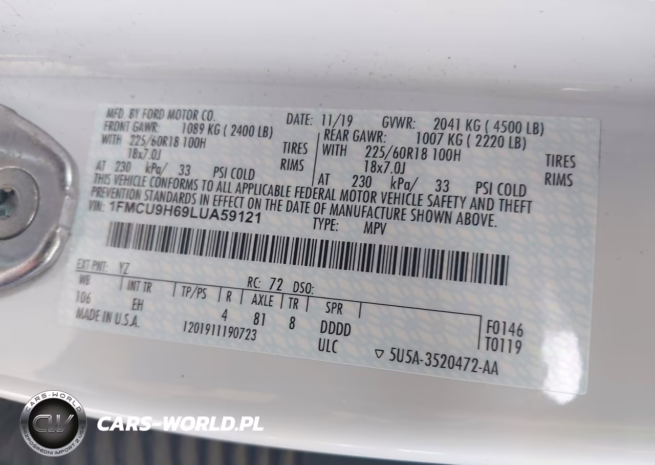 2020 Ford Escape Sel VIN:1FMCU9H69LUA59121 - 9