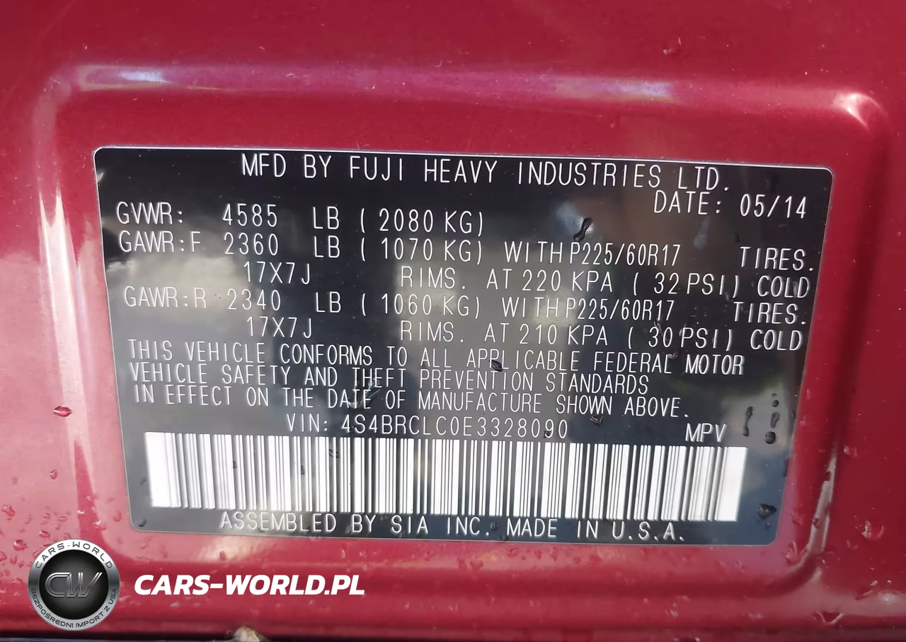 2014 Subaru Outback 2.5I Limited VIN:4S4BRCLC0E3328090 - 9