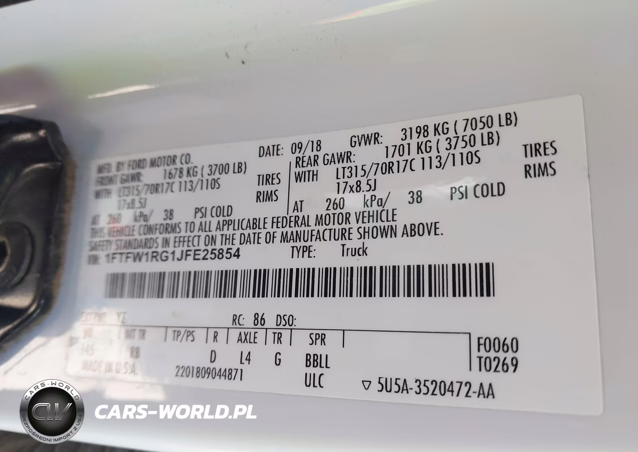 2018 Ford F-150 Raptor VIN:1FTFW1RG1JFE25854 - 9