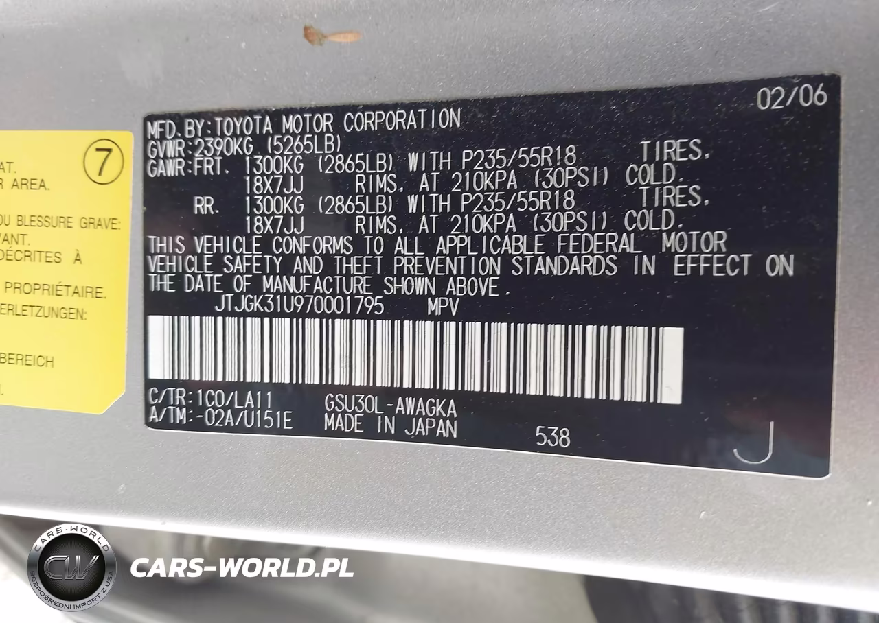 2007 Lexus Rx 350 VIN:JTJGK31U970001795 - 9
