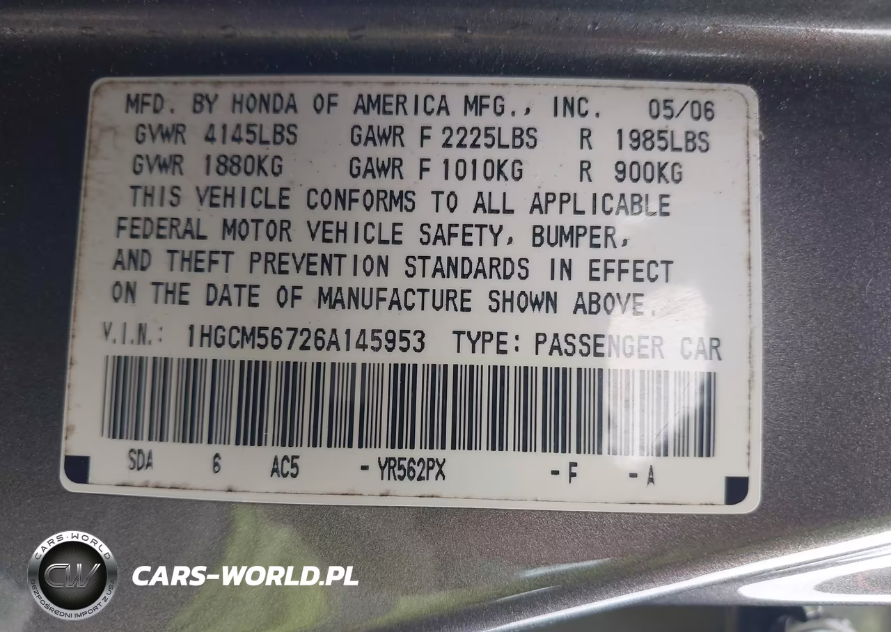 2006 Honda Accord 2.4 Ex VIN:1HGCM56726A145953 - 9