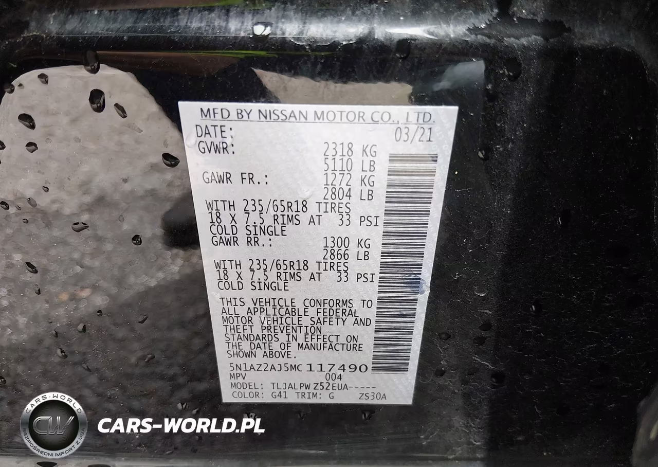 2021 Nissan Murano S Fwd VIN:5N1AZ2AJ5MC117490 - 9