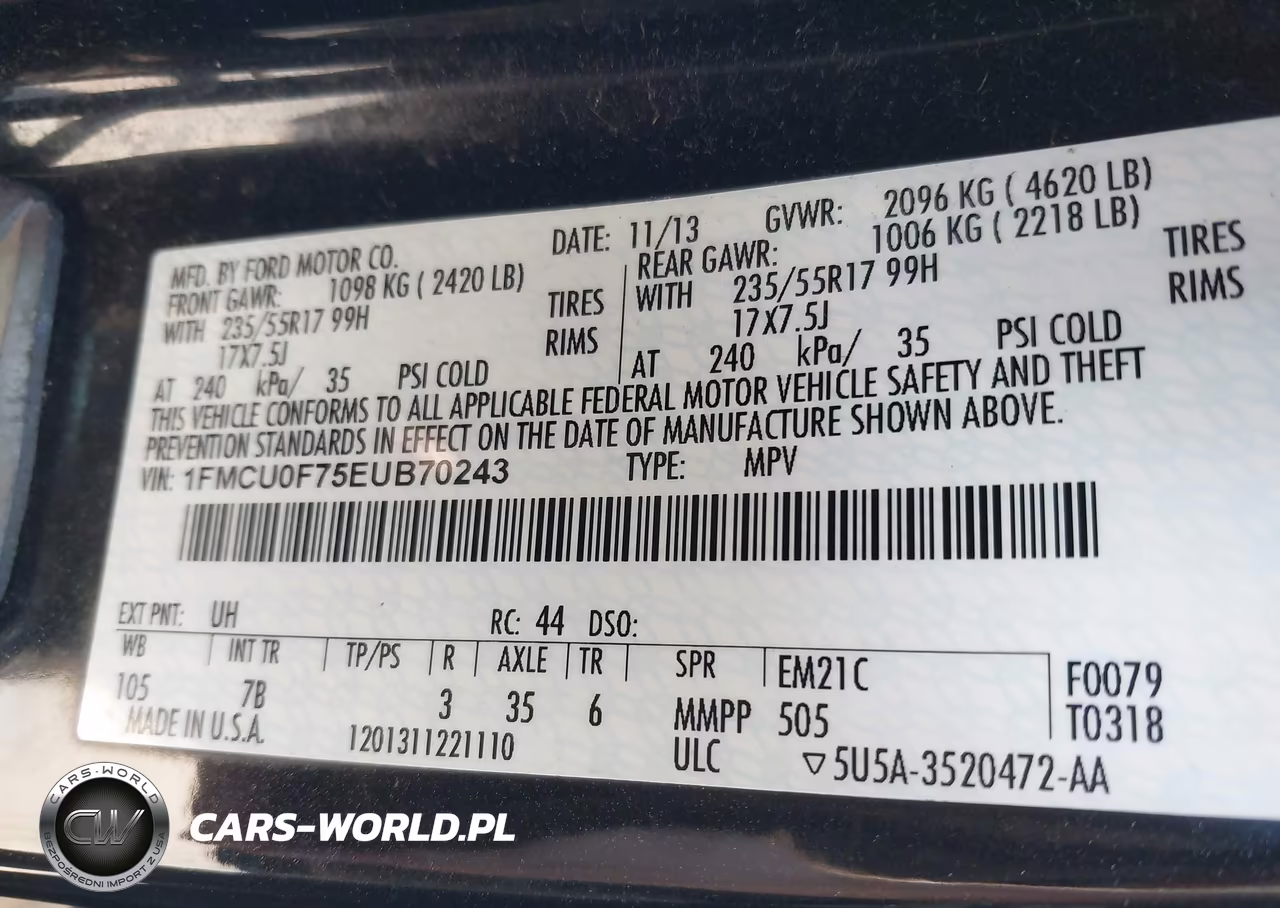 2014 Ford Escape S VIN:1FMCU0F75EUB70243 - 9