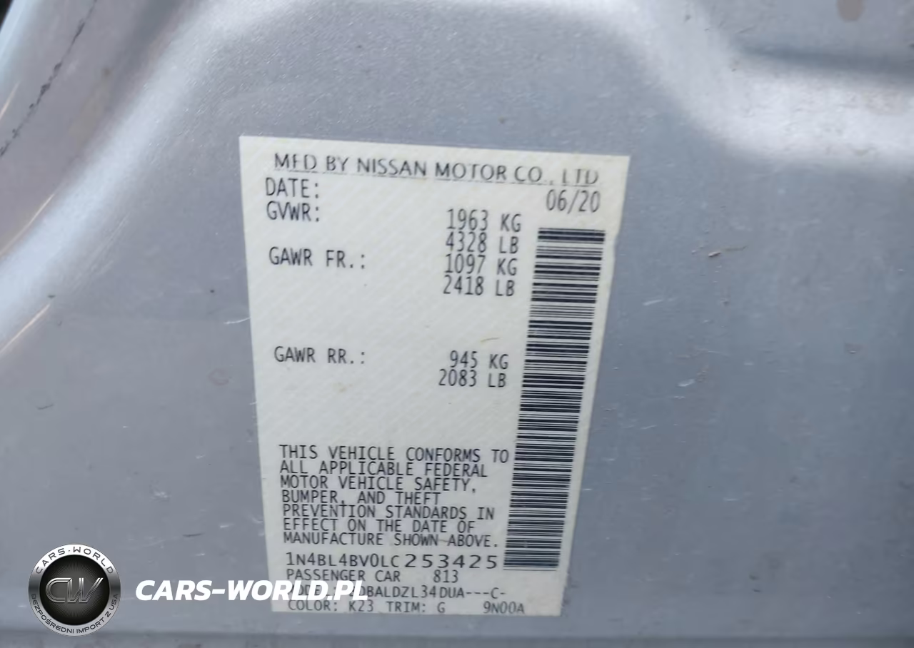 2020 Nissan Altima S Fwd VIN:1N4BL4BV0LC253425 - 9