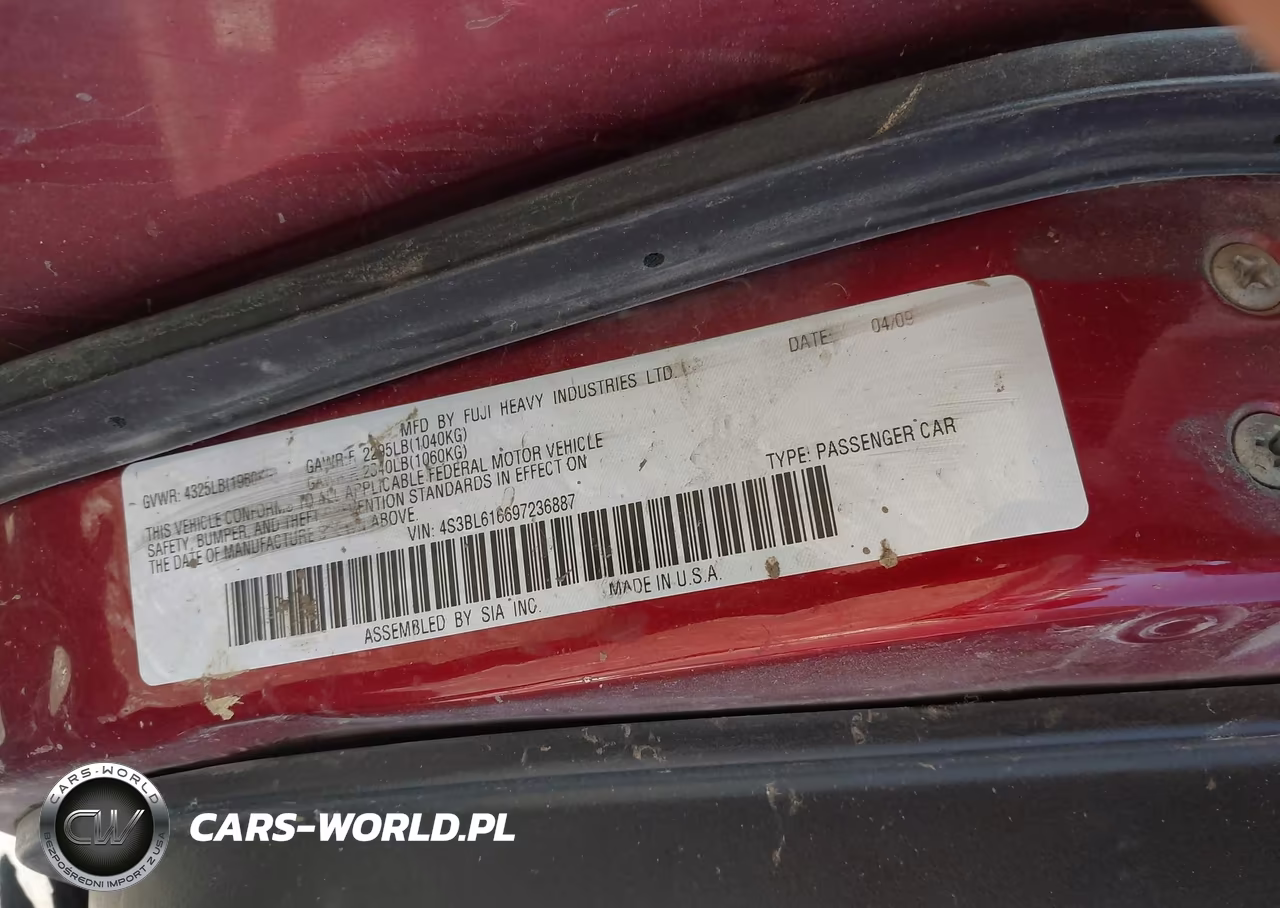 2009 Subaru Legacy 2.5I VIN:4S3BL616697236887 - 9