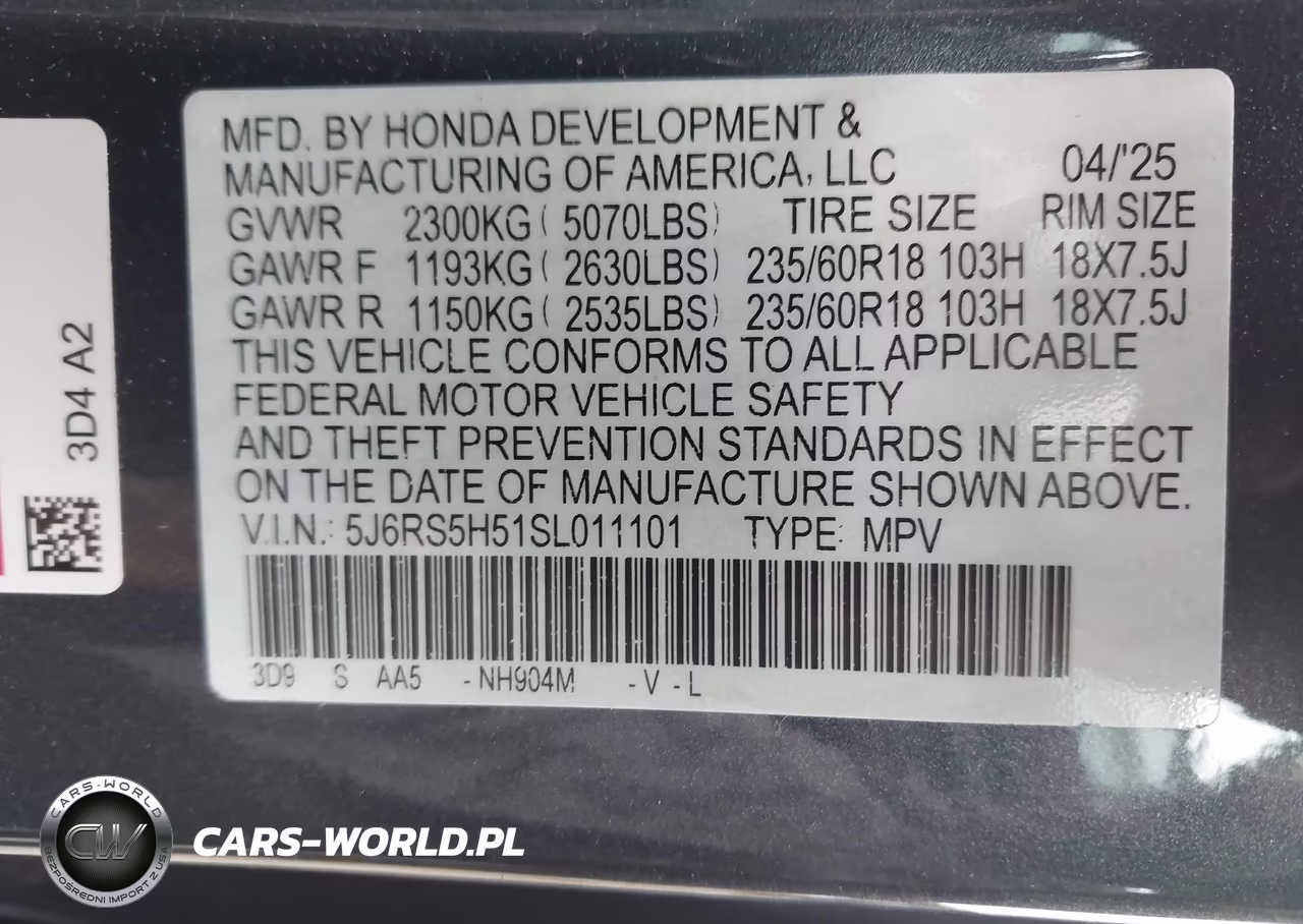 2025 Honda Cr-V Hybrid Sport VIN:5J6RS5H51SL011101 - 9