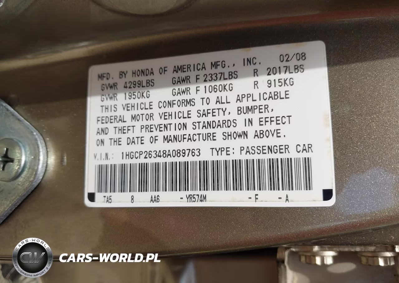 2008 Honda Accord 2.4 Lx VIN:1HGCP26348A089763 - 9