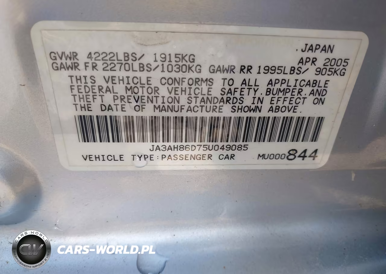 2005 Mitsubishi Lancer Evolution Mr-Viii VIN:JA3AH86D75U049085 - 9