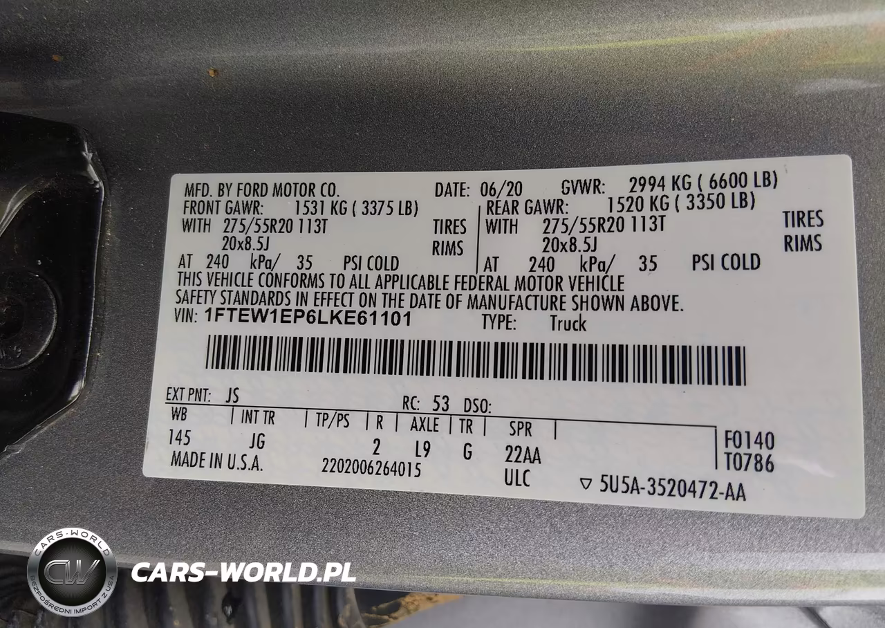 2020 Ford F-150 Xl VIN:1FTEW1EP6LKE61101 - 9