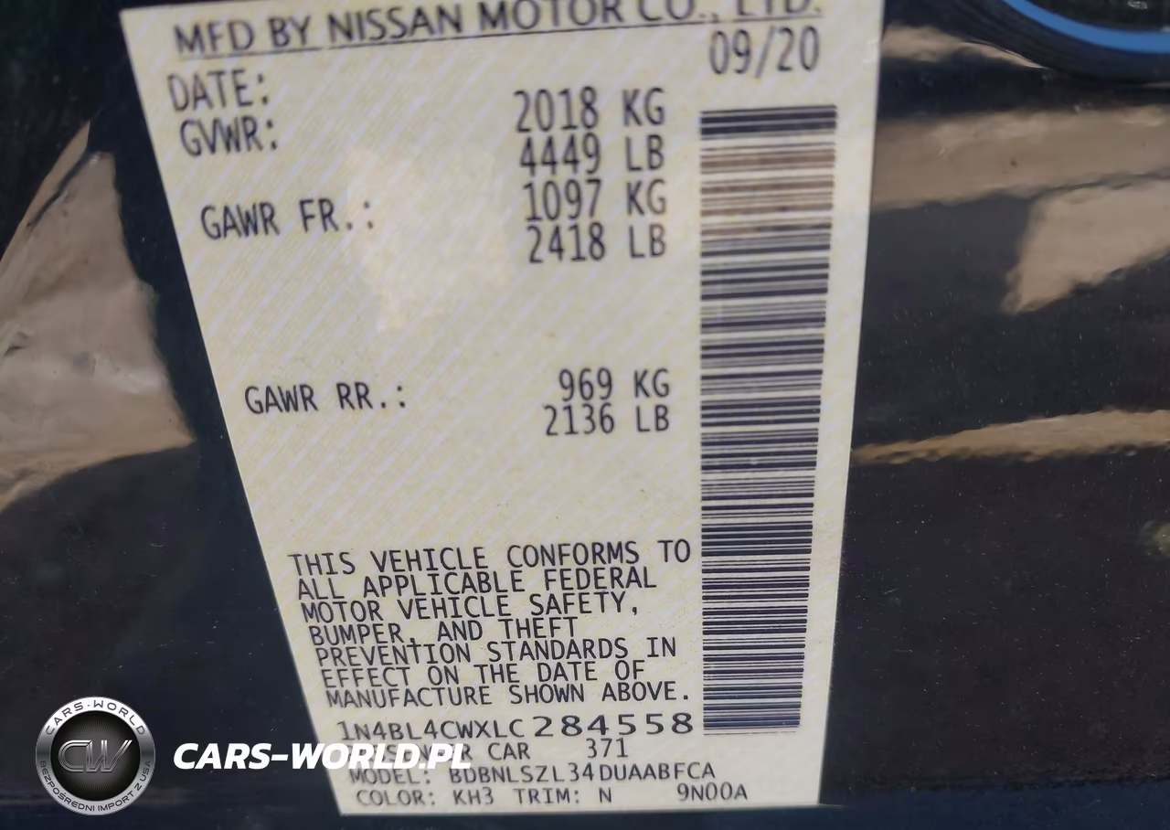 2020 Nissan Altima Sr Intelligent Awd VIN:1N4BL4CWXLC284558 - 9