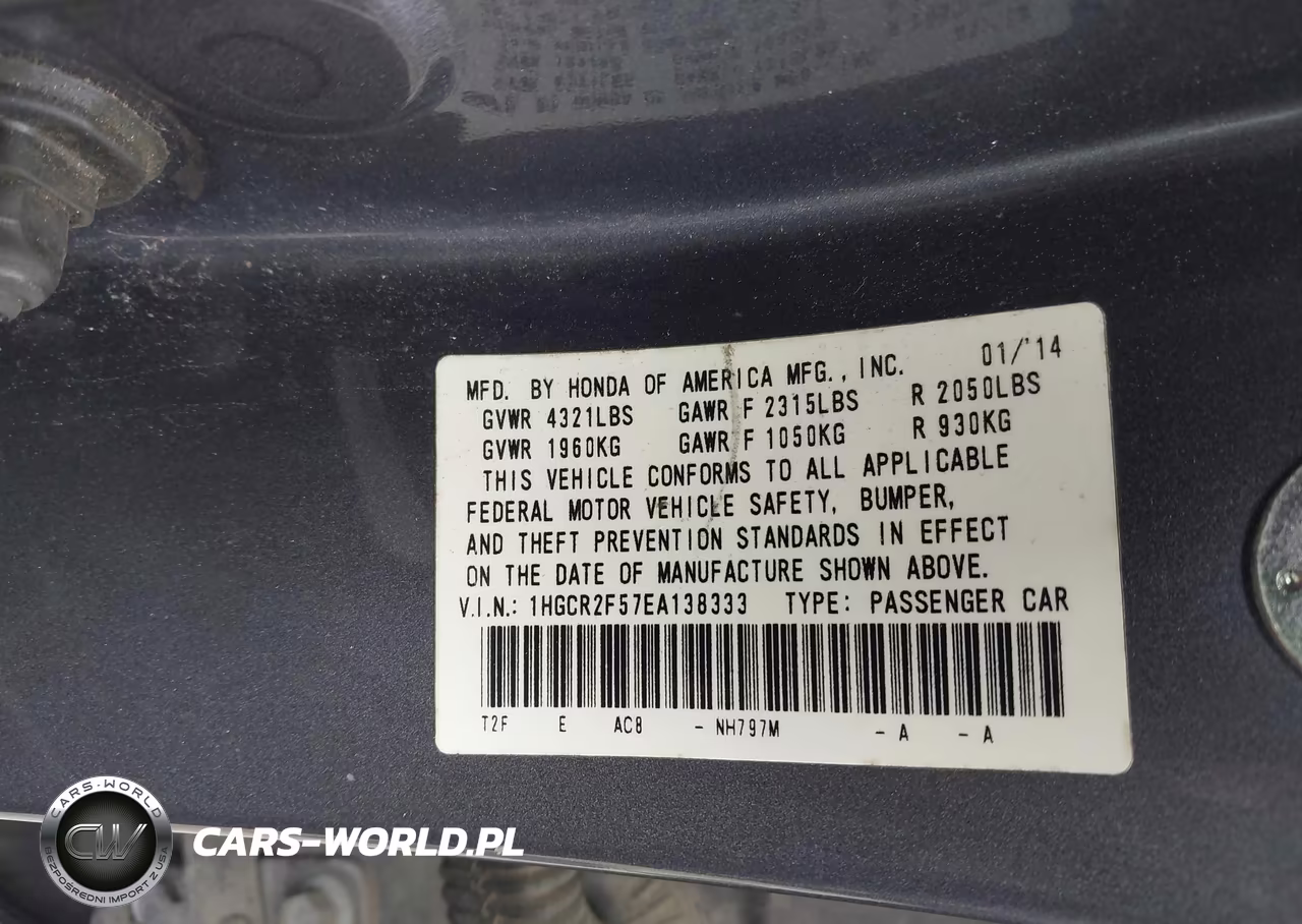 2014 Honda Accord Sport VIN:1HGCR2F57EA138333 - 9