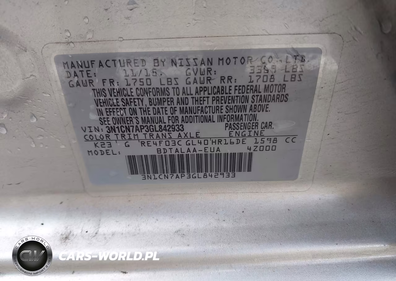 2016 Nissan Versa 1.6 S VIN:3N1CN7AP3GL842933 - 9
