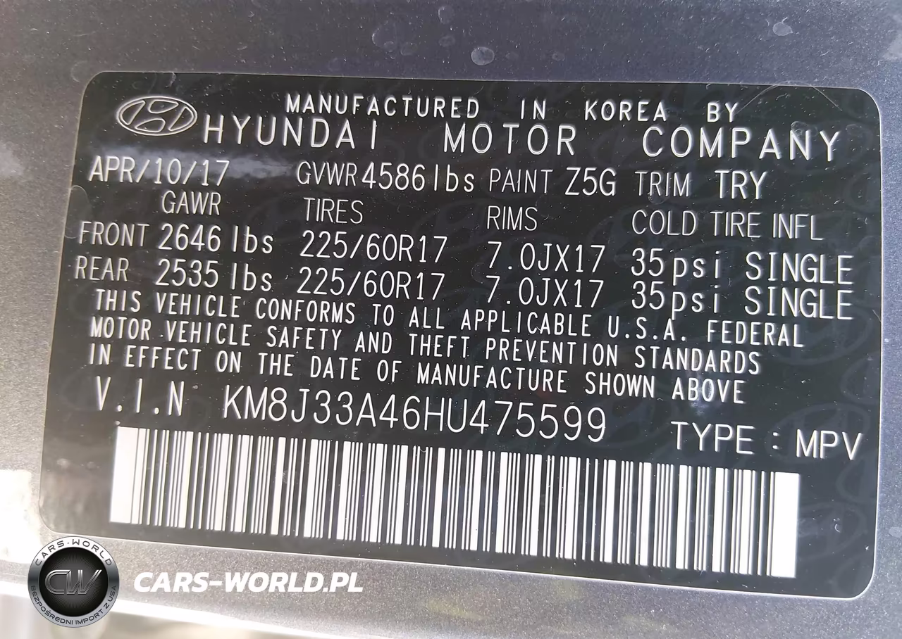 2017 Hyundai Tucson Se Plus VIN:KM8J33A46HU475599 - 9