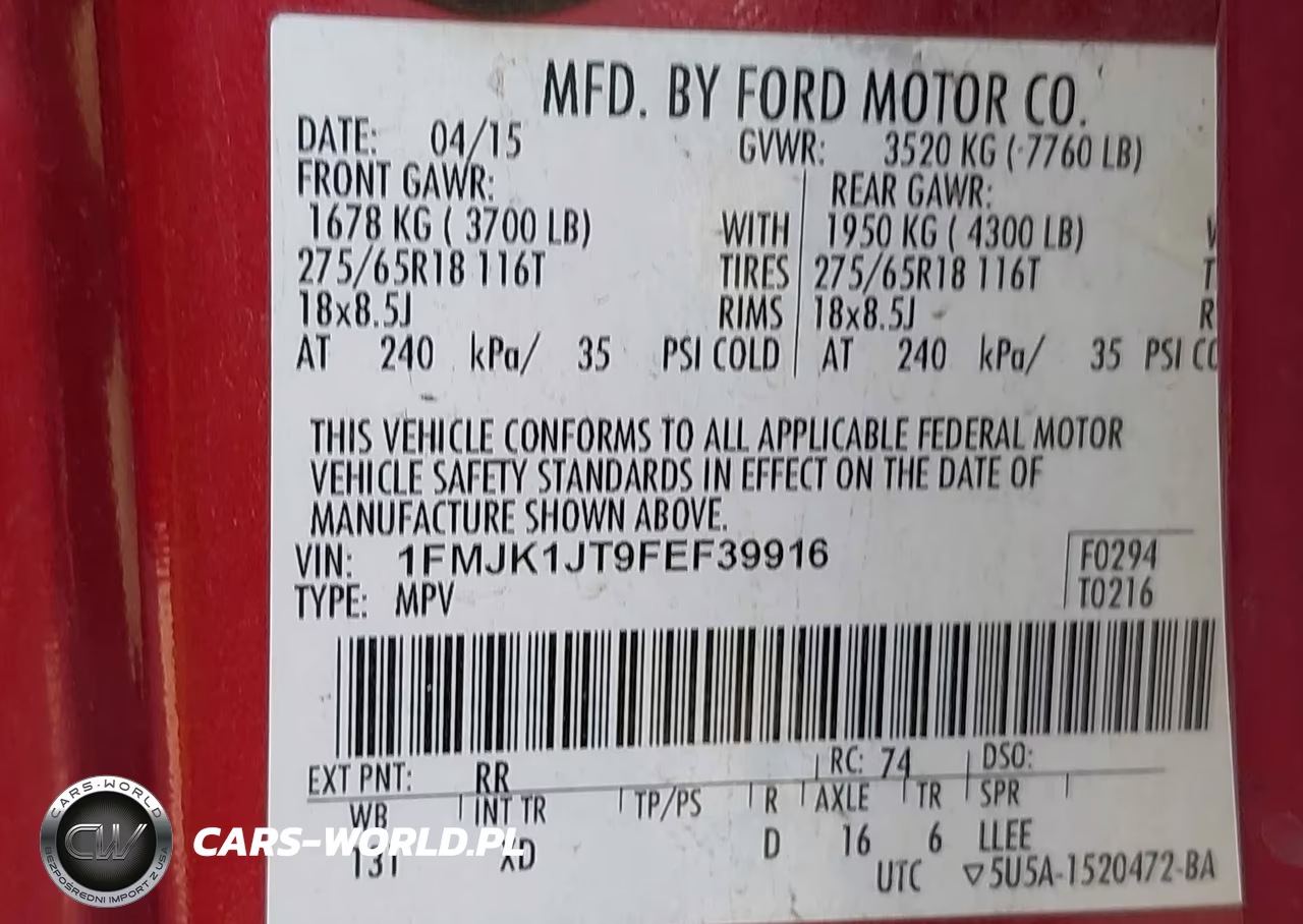 2015 Ford Expedition El Xlt VIN:1FMJK1JT9FEF39916 - 9