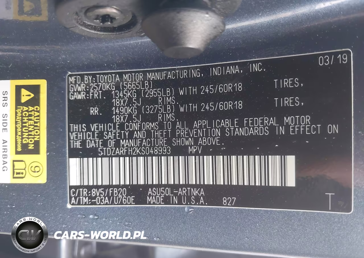 2019 Toyota Highlander Le VIN:5TDZARFH2KS048993 - 9