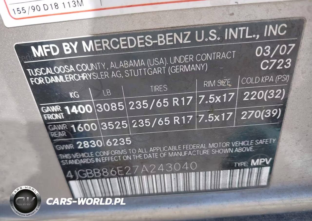 2007 Mercedes-Benz Ml 350 4Matic VIN:4JGBB86E27A243040 - 9