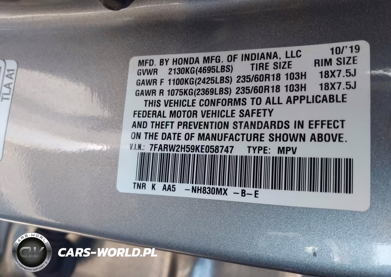 2019 Honda Cr-V Ex VIN:7FARW2H59KE058747 - 9