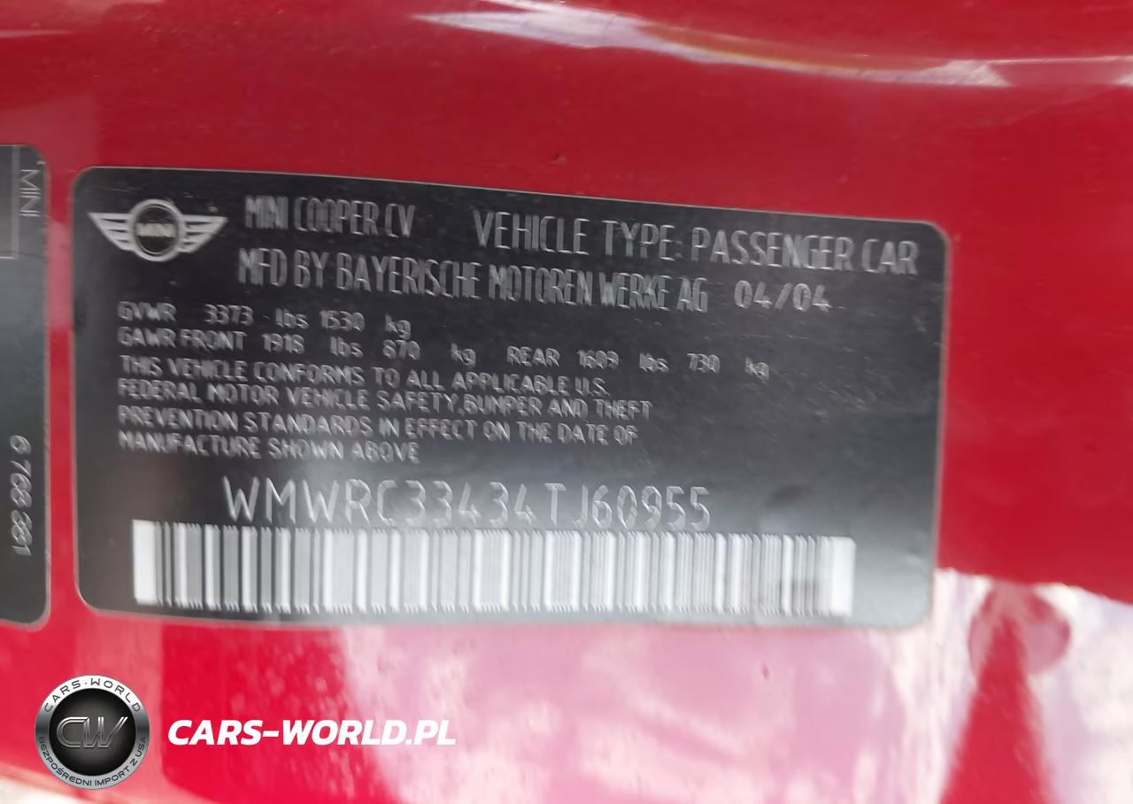 2004 Mini Cooper VIN:WMWRC33434TJ60955 - 9