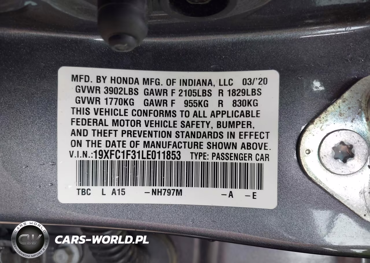 2020 Honda Civic Ex VIN:19XFC1F31LE011853 - 9