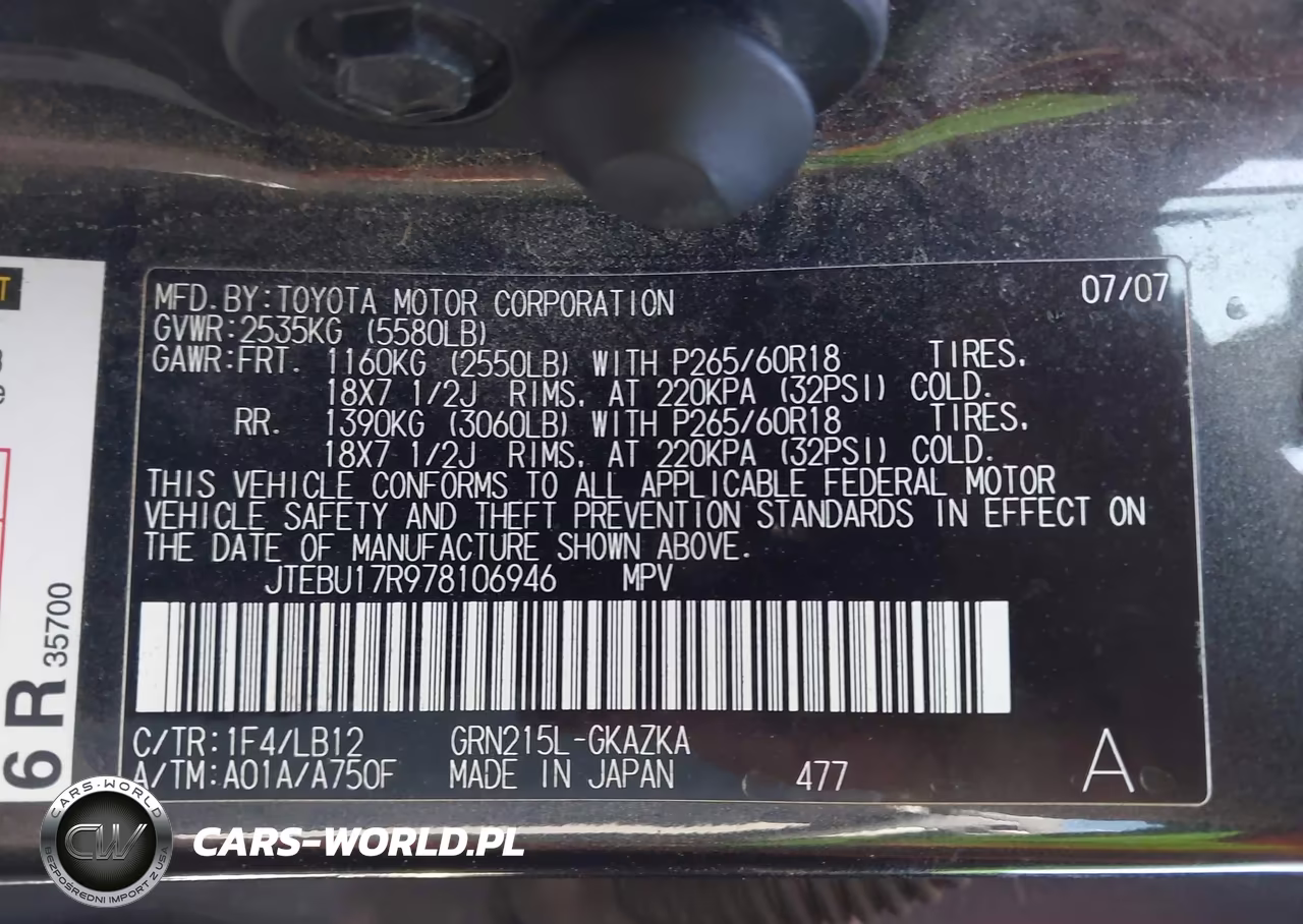 2007 Toyota 4Runner Limited V6 VIN:JTEBU17R978106946 - 9