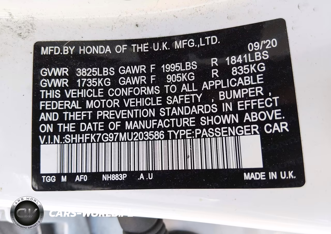 2021 Honda Civic Sport Touring VIN:SHHFK7G97MU203586 - 9