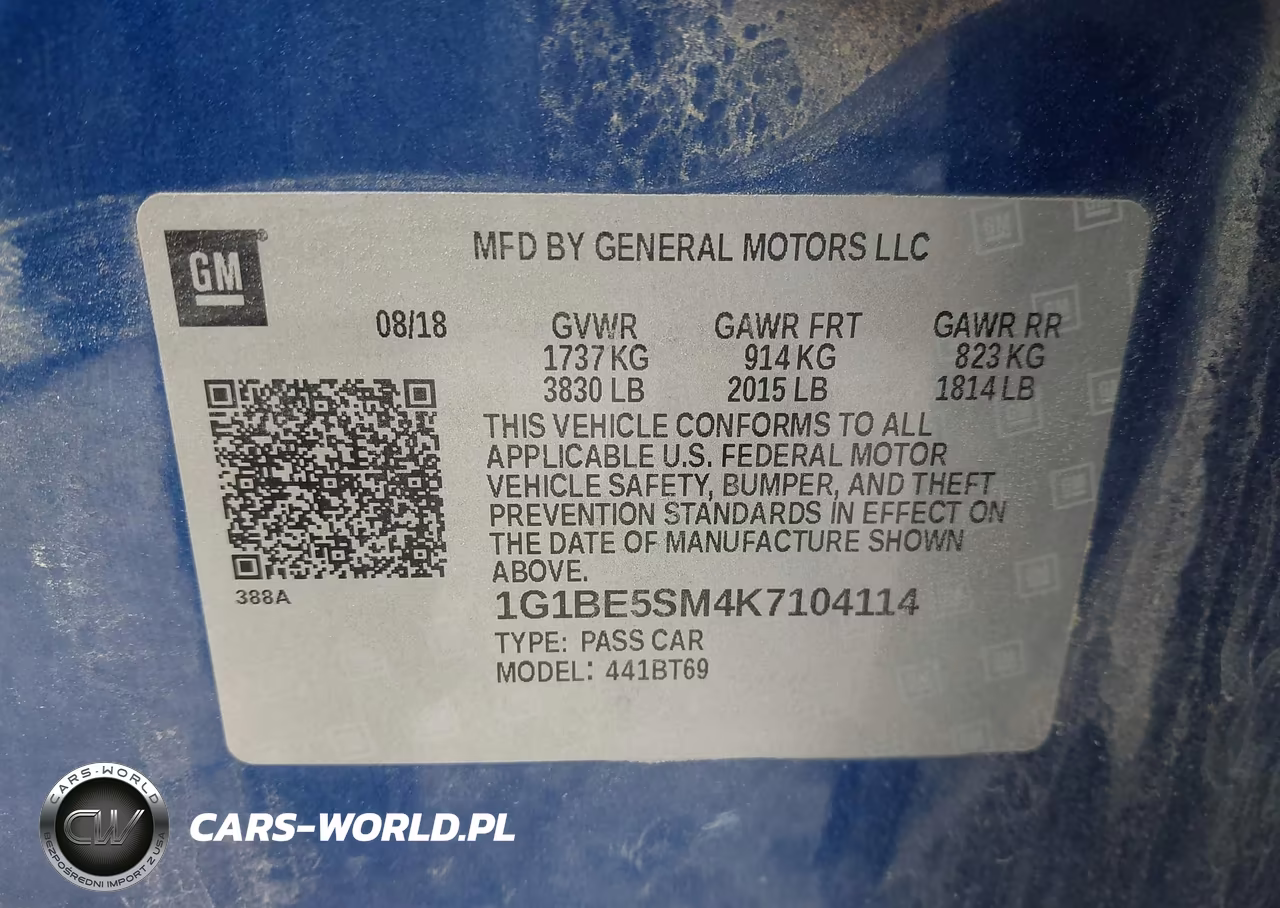 2019 Chevrolet Cruze Lt VIN:1G1BE5SM4K7104114 - 9