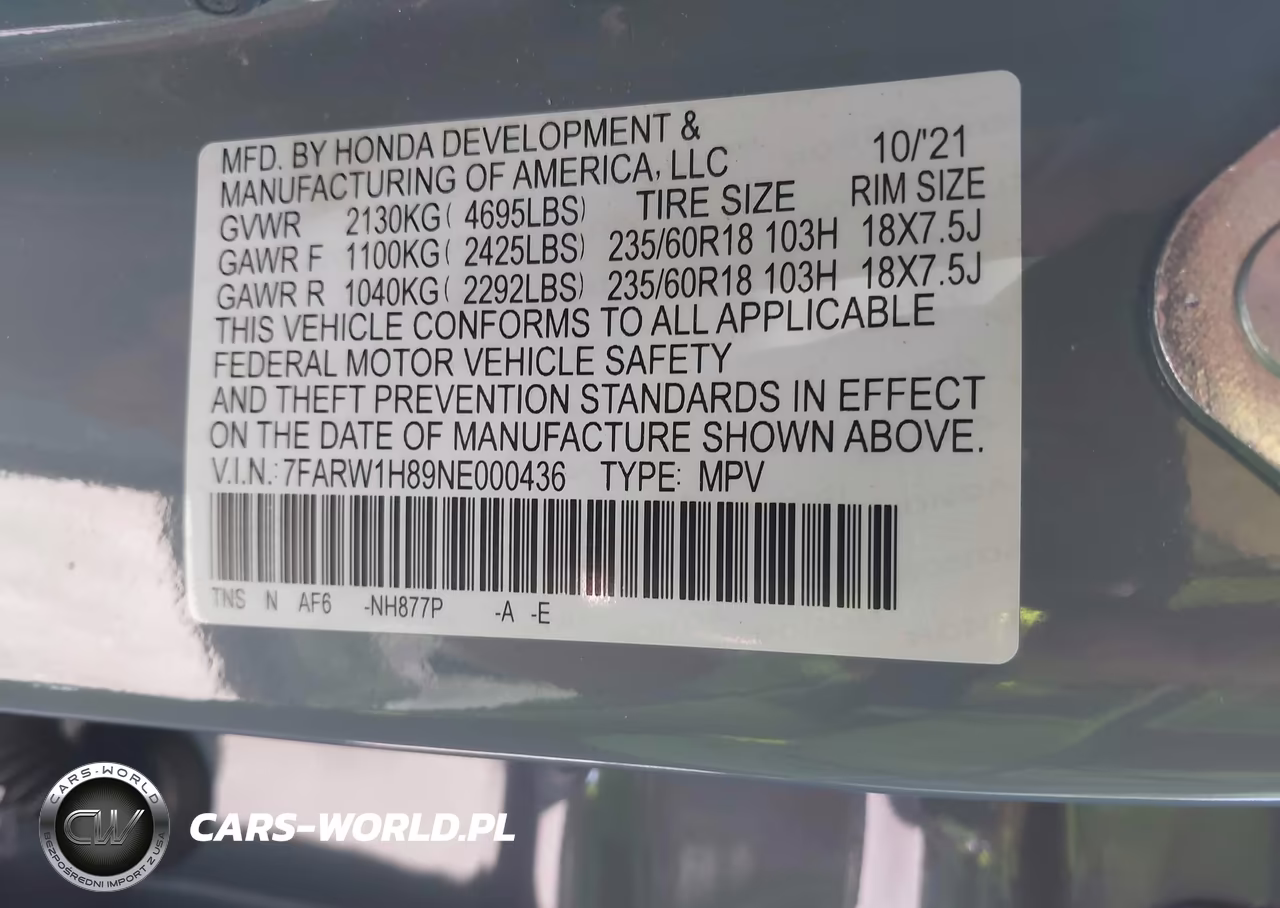 2022 Honda Cr-V 2Wd Ex-L VIN:7FARW1H89NE000436 - 9