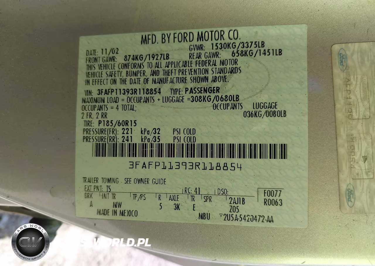2003 Ford Zx2 VIN:3FAFP11393R118854 - 9