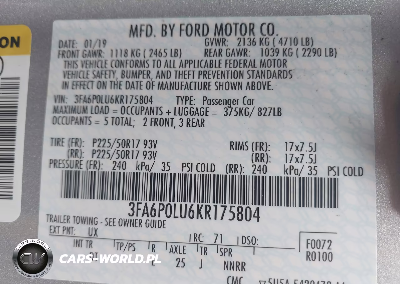 2019 Ford Fusion Hybrid Se VIN:3FA6P0LU6KR175804 - 9