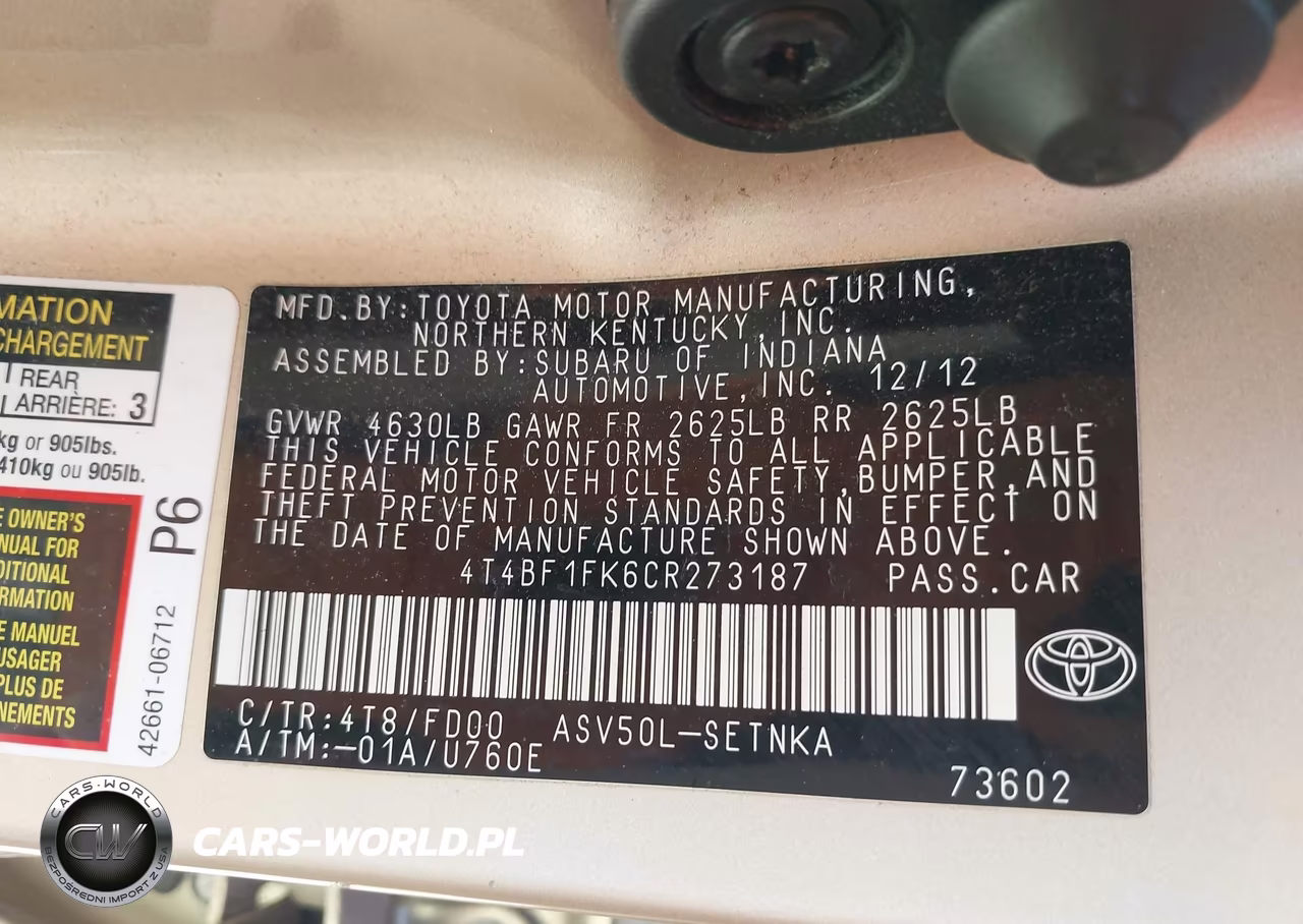 2012 Toyota Camry Le VIN:4T4BF1FK6CR273187 - 9