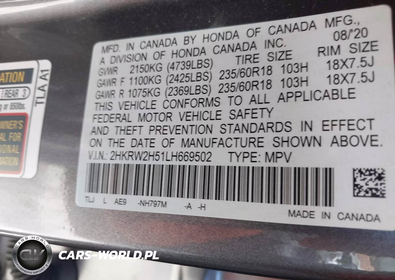 2020 HONDA CR-V EX VIN:2HKRW2H51LH669502 - 9