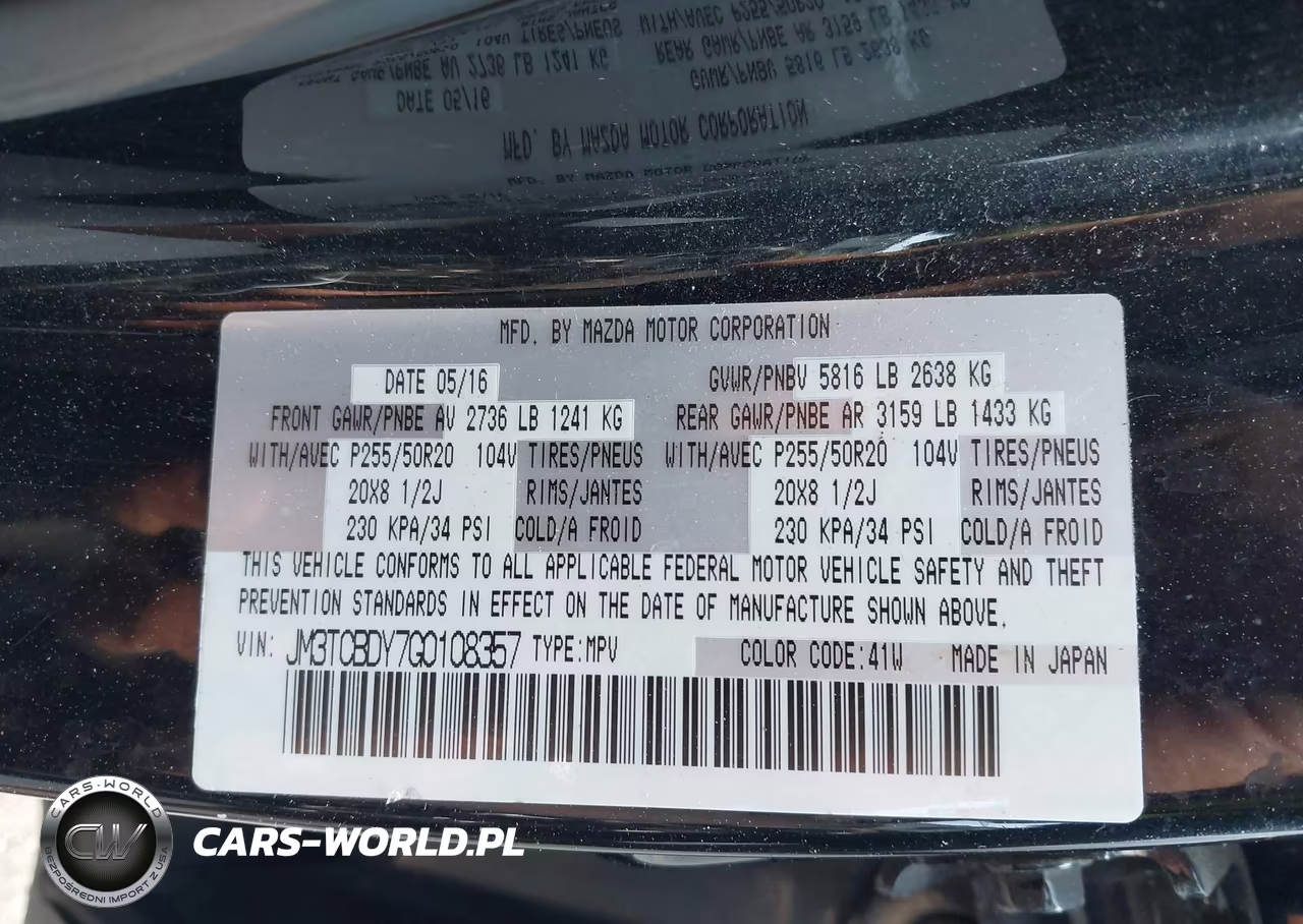 2016 Mazda Cx-9 Grand Touring VIN:JM3TCBDY7G0108357 - 9