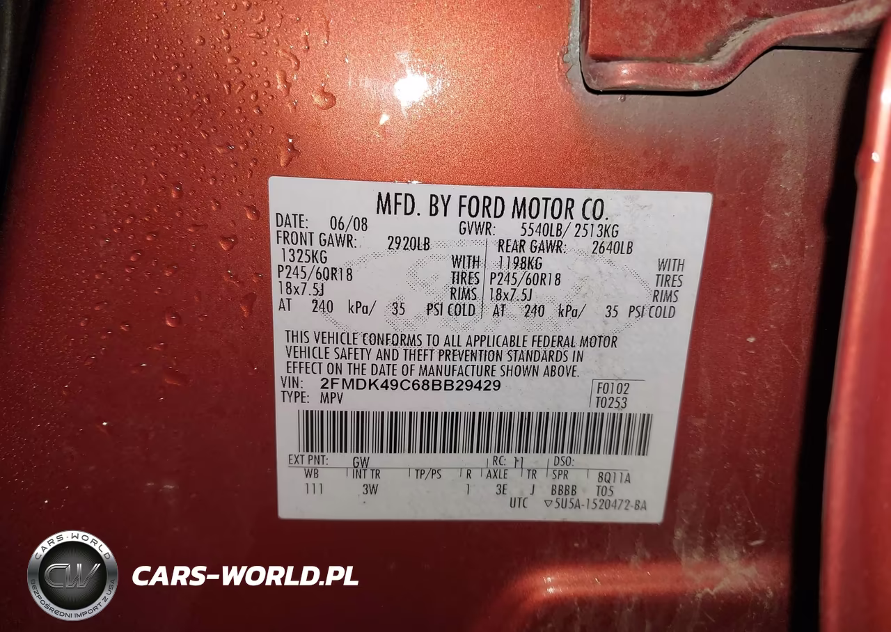 2008 Ford Edge Limited VIN:2FMDK49C68BB29429 - 9