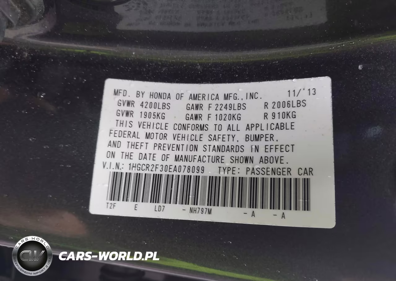 2014 Honda Accord Lx VIN:1HGCR2F30EA078099 - 9