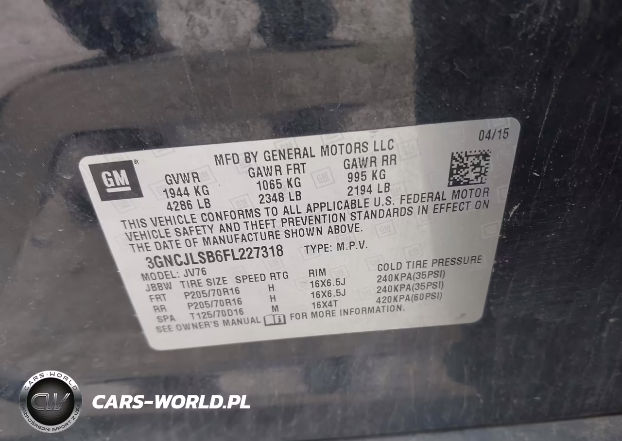 2015 Chevrolet Trax Lt VIN:3GNCJLSB6FL227318 - 9