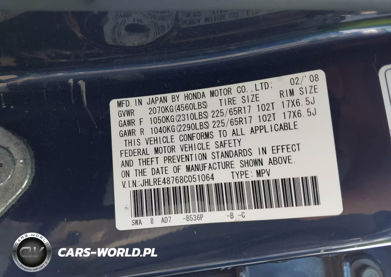 2008 Honda Cr-V Ex-L VIN:JHLRE48768C051064 - 9