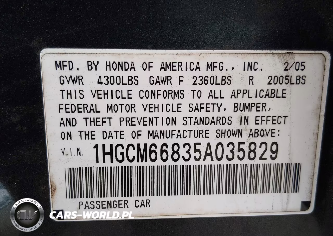 2005 Honda Accord 3.0 Ex VIN:1HGCM66835A035829 - 9