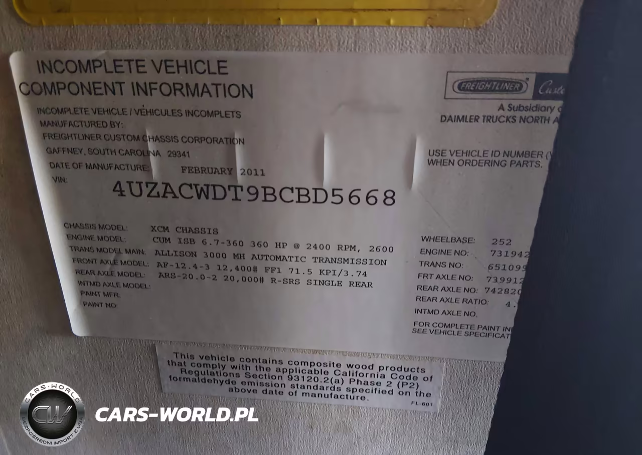 2011 Freightliner Chassis Xc VIN:4UZACWDT9BCBD5668 - 9