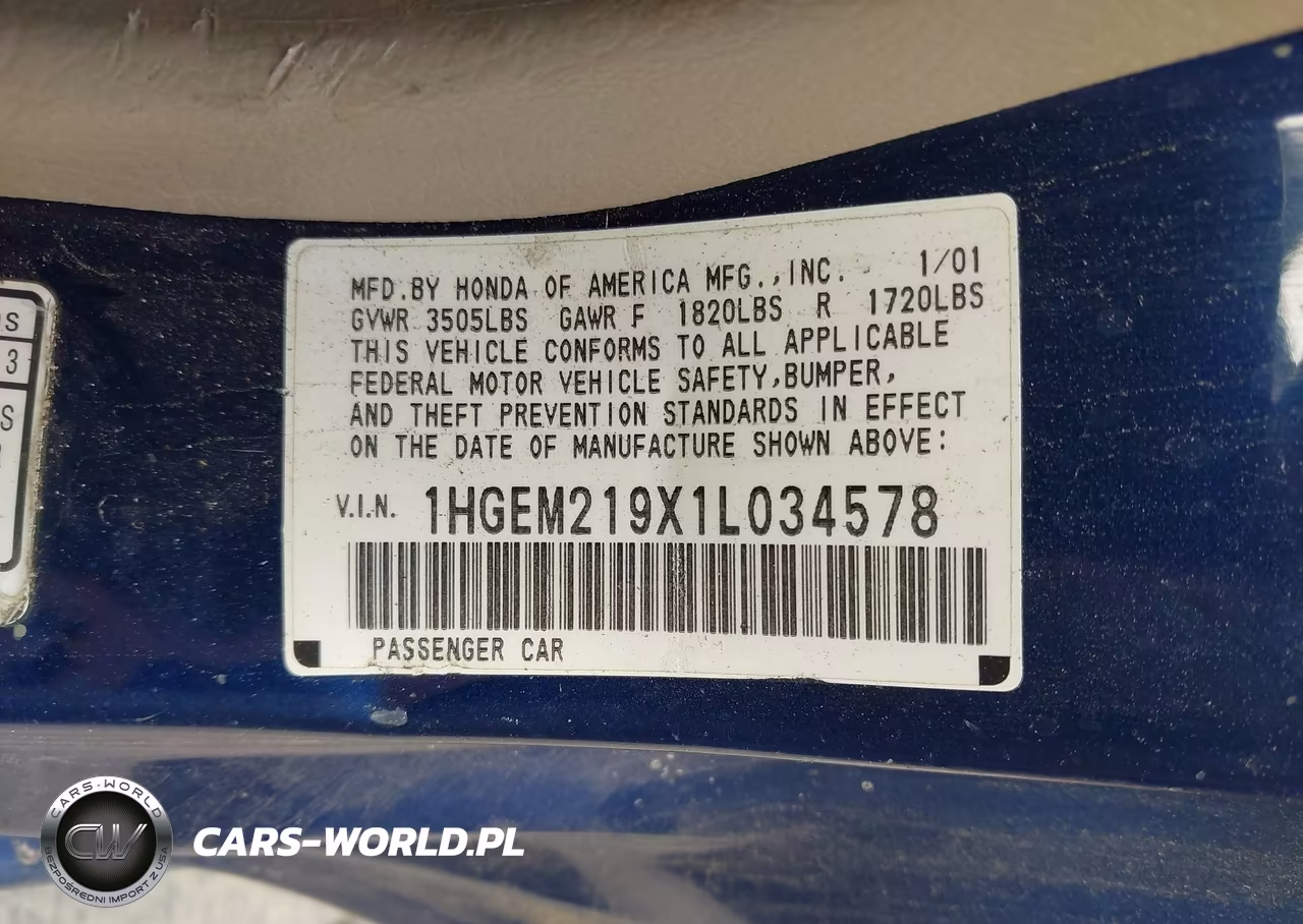 2001 Honda Civic Ex VIN:1HGEM219X1L034578 - 9