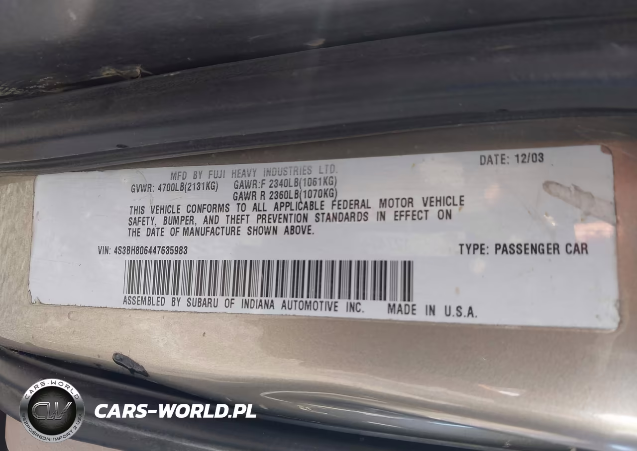 2004 Subaru Outback H6-3.0 L.l. Bean Edition VIN:4S3BH806447635983 - 9