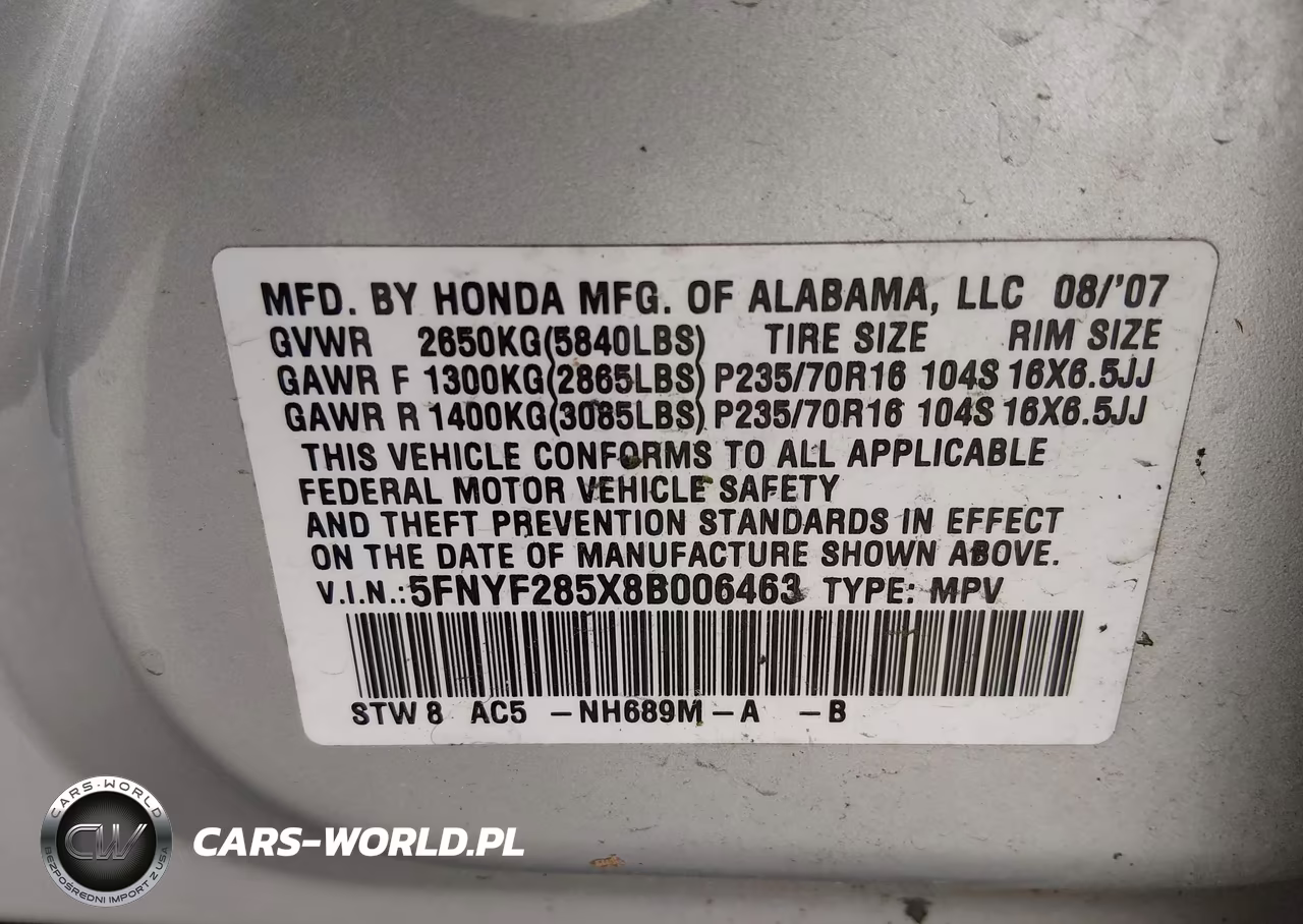 2008 Honda Pilot Ex-L VIN:5FNYF285X8B006463 - 9