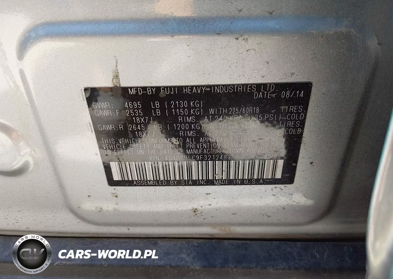 2015 Subaru Outback 2.5I Limited VIN:4S4BSBLC9F3212483 - 9